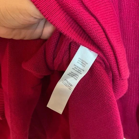 Chico's Fuchsia Cowl Neck TunicSweater Button Detail Cozy Knit Pullover size 3 - Picture 12 of 15